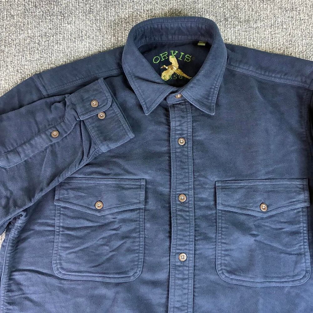 Orvis 1856 Men’s Navy Blue Cotton Flannel Shirt Long Sleeve Hunting Mens Large